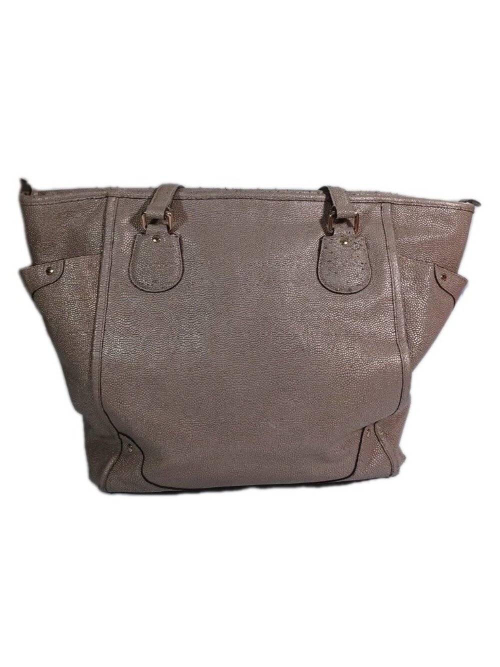 Coach Mickie 18x14 Zipper Pebbled Leather Tote Metallic Taupe Gold Hardware - Picture 11 of 16